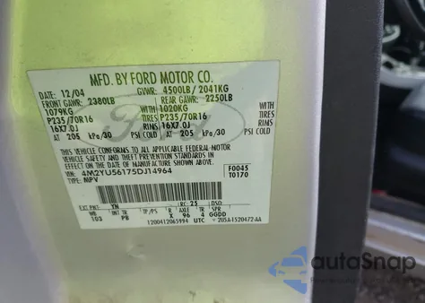 2005 Mercury Mariner Luxury/Premier z USA, uszkodzony, nr VIN 4M2YU56175DJ14964